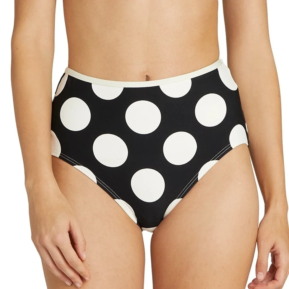 Kate Spade Drawstring Front Bikini Top & High Waist Bikini Bottom- Large Dots S